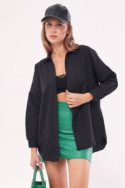 Kadın Siyah Oversize Uzun Basic Gömlek ARM-22Y001118 Kadın Siyah Oversize Uzun Basic Gömlek ARM-22Y001118