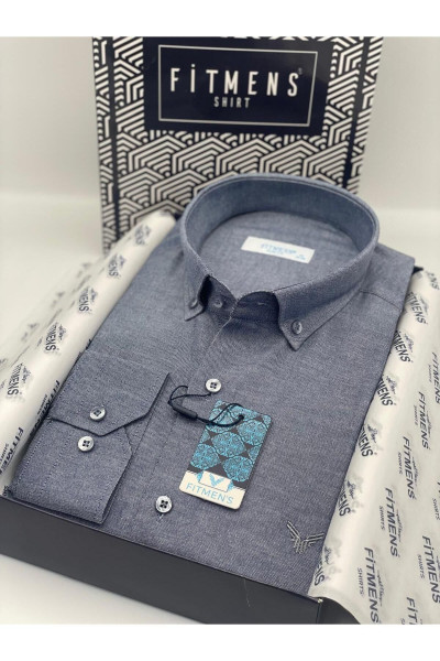 Slim Fit Uzun Kol Pamuklu Hediye Kutulu Kolay Ütülenebilir Erkek Gömlek - Indigo Slim Fit Uzun Kol Pamuklu Hediye Kutulu Kolay Ütülenebilir Erkek Gömlek - Indigo