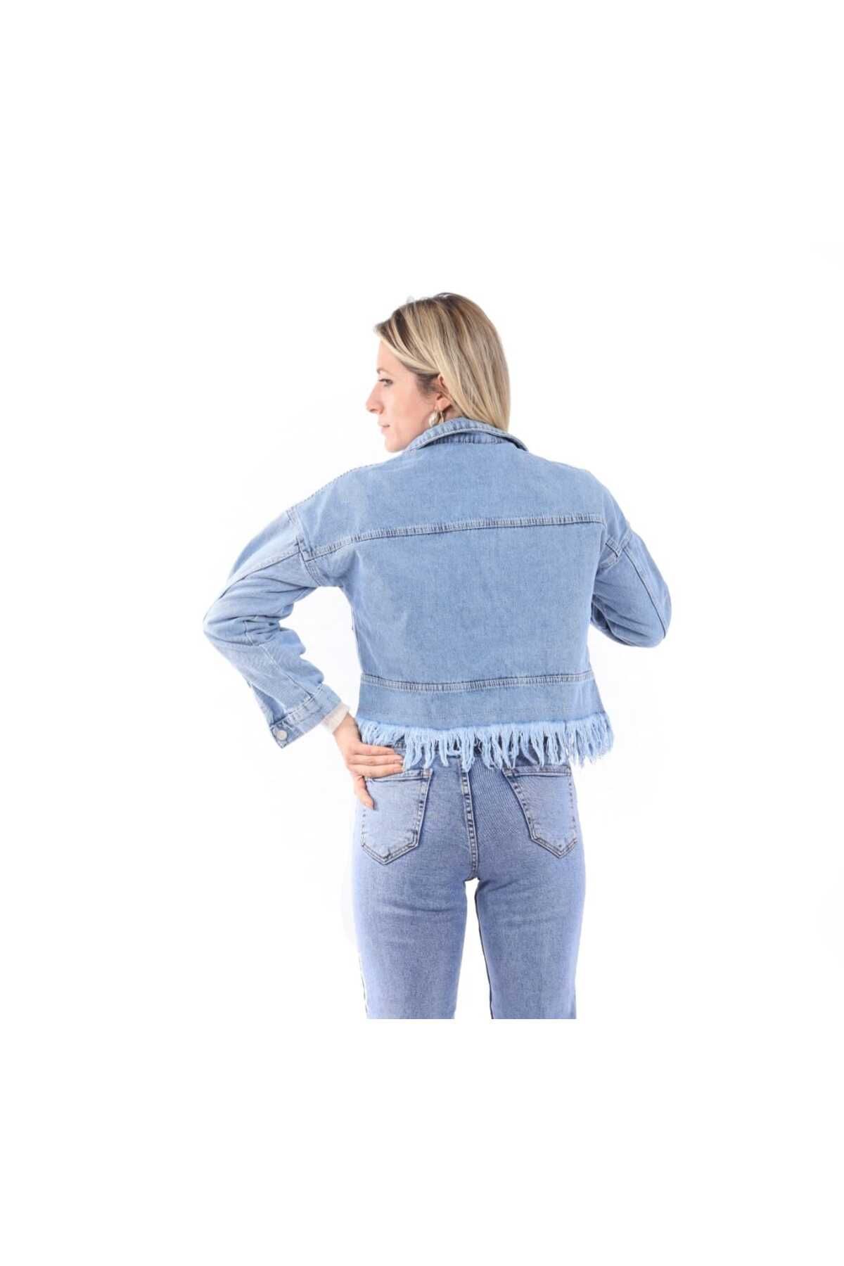 KADIN SAÇAK DEYAT CROP DEMİM KOT CEKET KADIN SAÇAK DEYAT CROP DEMİM KOT CEKET