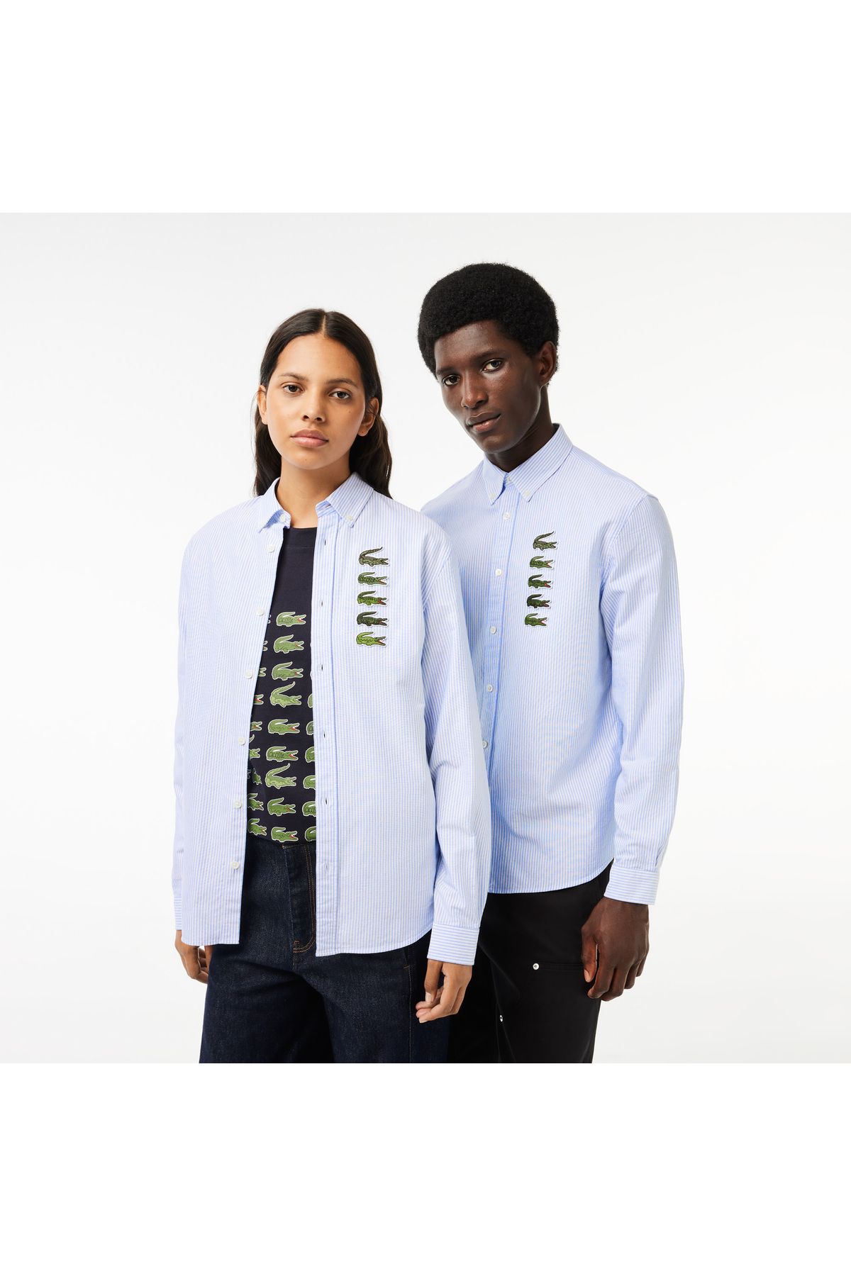 Unisex Regular Fit Düğmeli Yaka Çizgili Organik Pamuk Mavi Gömlek Unisex Regular Fit Düğmeli Yaka Çizgili Organik Pamuk Mavi Gömlek