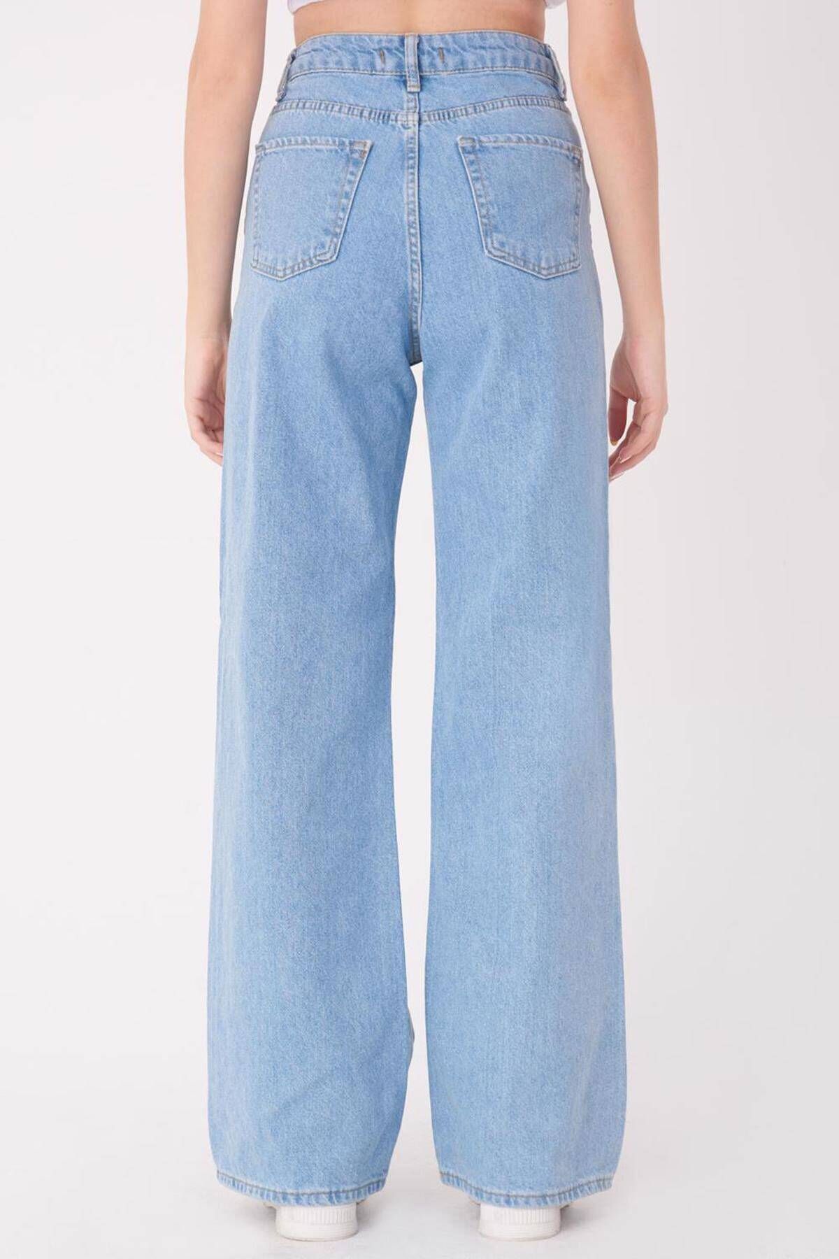 Yüksek Bel Wide Leg Jean Pantolon Pn7063 - Pnl Yüksek Bel Wide Leg Jean Pantolon Pn7063 - Pnl