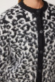 Kadın Siyah Beyaz Leopar Desenli Kısa Sakallı Triko Hırka US00935 Kadın Siyah Beyaz Leopar Desenli Kısa Sakallı Triko Hırka US00935