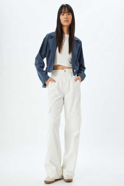 Lacivert Çizgili Kadın Ceket 5WAL50021MD Lacivert Çizgili Kadın Ceket 5WAL50021MD