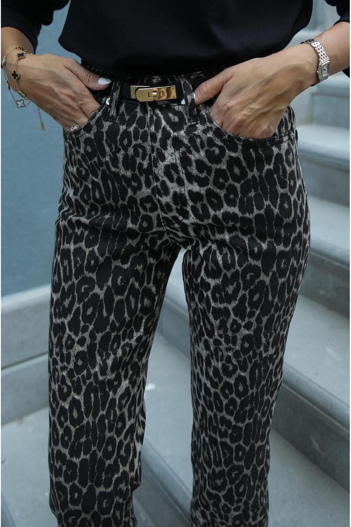 Kahve Leopar Boy Fit Jean Kahve Leopar Boy Fit Jean