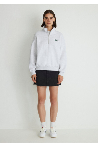 Logo Baskılı Yarı Fermuarlı Gri Sweatshirt 1s10179-85438 Logo Baskılı Yarı Fermuarlı Gri Sweatshirt 1s10179-85438