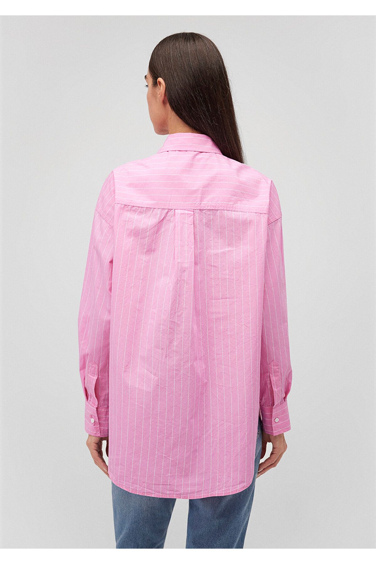 Çizgili Pembe Gömlek Oversize / Geniş Kesim 1210421-89316