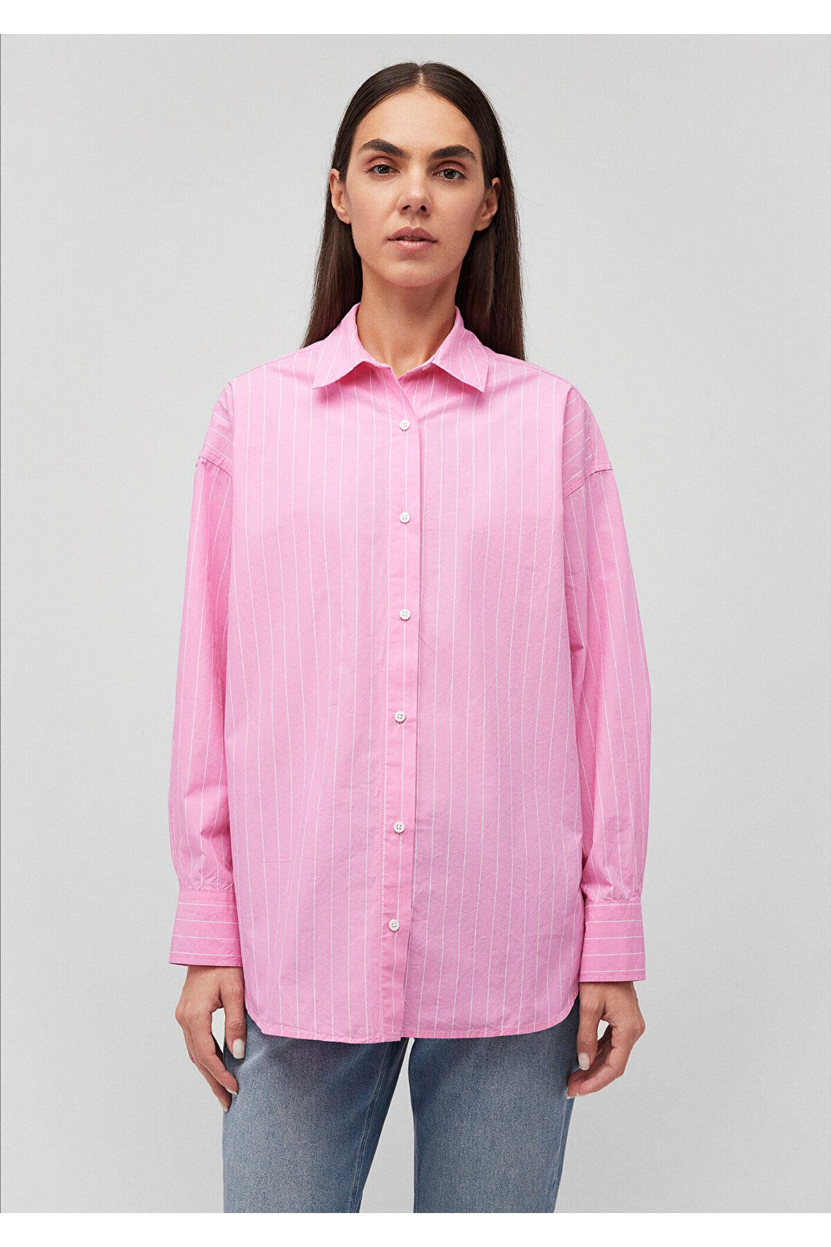 Çizgili Pembe Gömlek Oversize / Geniş Kesim 1210421-89316