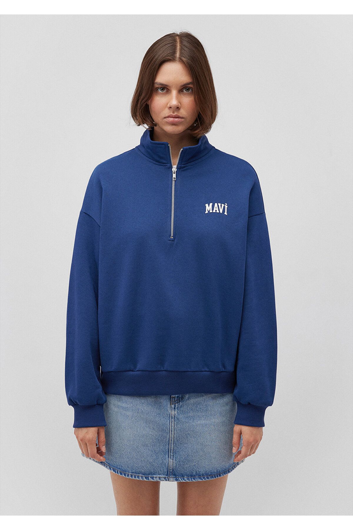 Logo Baskılı Yarı Fermuarlı Lacivert Sweatshirt 1s10179-82625