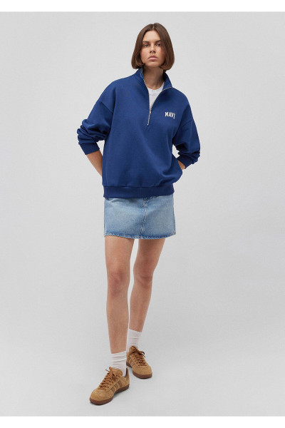 Logo Baskılı Yarı Fermuarlı Lacivert Sweatshirt 1s10179-82625 Logo Baskılı Yarı Fermuarlı Lacivert Sweatshirt 1s10179-82625