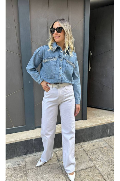 Taş Detaylı Kot Denim Ceket Taş Detaylı Kot Denim Ceket