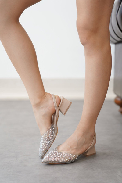 Kadın Petra Kısa Topuklu Taşlı Ayakkabı - Nude Kadın Petra Kısa Topuklu Taşlı Ayakkabı - Nude