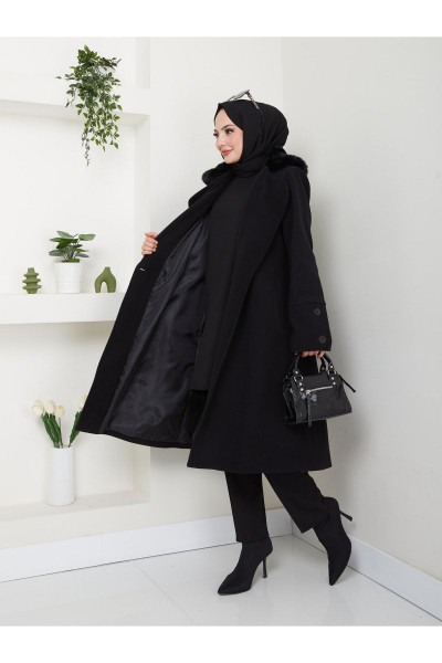 Yakası Kürklü Kaşe Kaban CK-1007 Yakası Kürklü Kaşe Kaban CK-1007