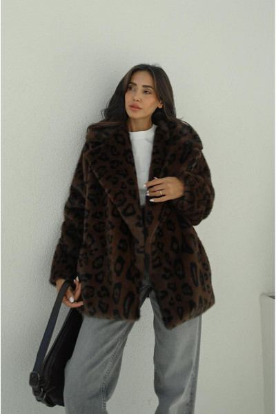 Kahve Leopar Suni Kürk Kaban Kahve Leopar Suni Kürk Kaban