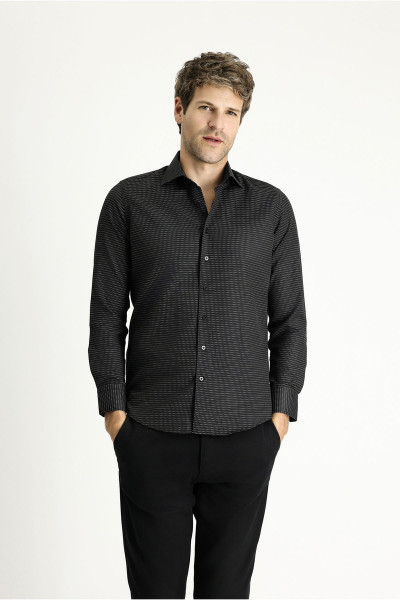 Uzun Kol Slim Fit Dar Kesim Klasik Desenli Pamuklu Gömlek Uzun Kol Slim Fit Dar Kesim Klasik Desenli Pamuklu Gömlek