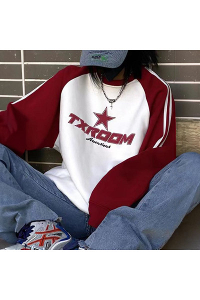 Kırmızı Beyaz Txroom Sweatshirt Reglan Kollu (Unisex) Uzun Kollu Kırmızı Beyaz Txroom Sweatshirt Reglan Kollu (Unisex) Uzun Kollu