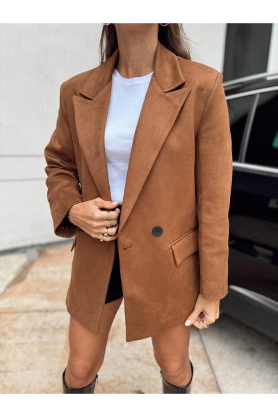Kadın Süet Kumaş Astarlı Taba Blazer Ceket Kadın Süet Kumaş Astarlı Taba Blazer Ceket