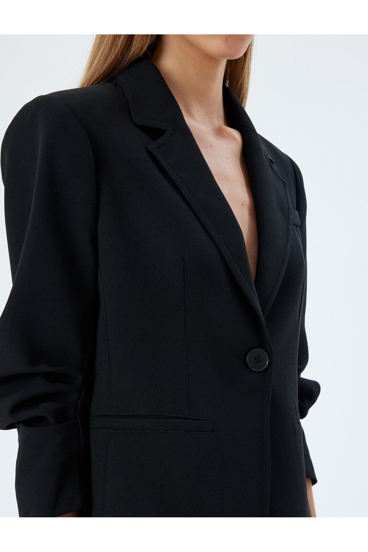 Klasik Blazer Ceket 3/4 Kol Kruvaze Cepli Regular Fit Klasik Blazer Ceket 3/4 Kol Kruvaze Cepli Regular Fit