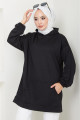 Kanguru Cepli Kapüşonlu Sweatshirt Tunik Siyah HM2510 Kanguru Cepli Kapüşonlu Sweatshirt Tunik Siyah HM2510