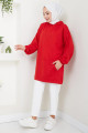 Kanguru Cepli Kapüşonlu Sweatshirt Tunik Kırmızı HM2510 Kanguru Cepli Kapüşonlu Sweatshirt Tunik Kırmızı HM2510