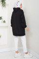 Kanguru Cepli Kapüşonlu Sweatshirt Tunik Siyah HM2510 Kanguru Cepli Kapüşonlu Sweatshirt Tunik Siyah HM2510