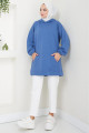Kanguru Cepli Kapüşonlu Sweatshirt Tunik İndigo HM2510 Kanguru Cepli Kapüşonlu Sweatshirt Tunik İndigo HM2510