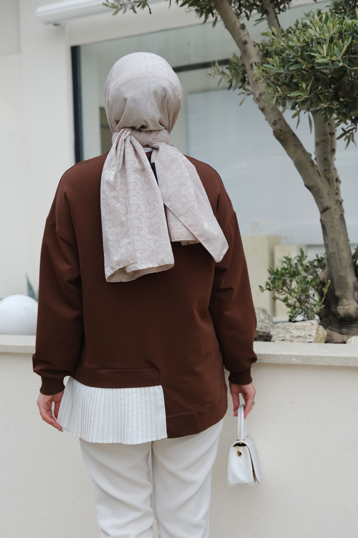 Kadın Pilise Detaylı Tunik Kahverengi Kadın Pilise Detaylı Tunik Kahverengi