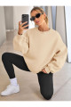 Kadın Bisiklet Yaka Basic Oversize Sweatshirt BEJ