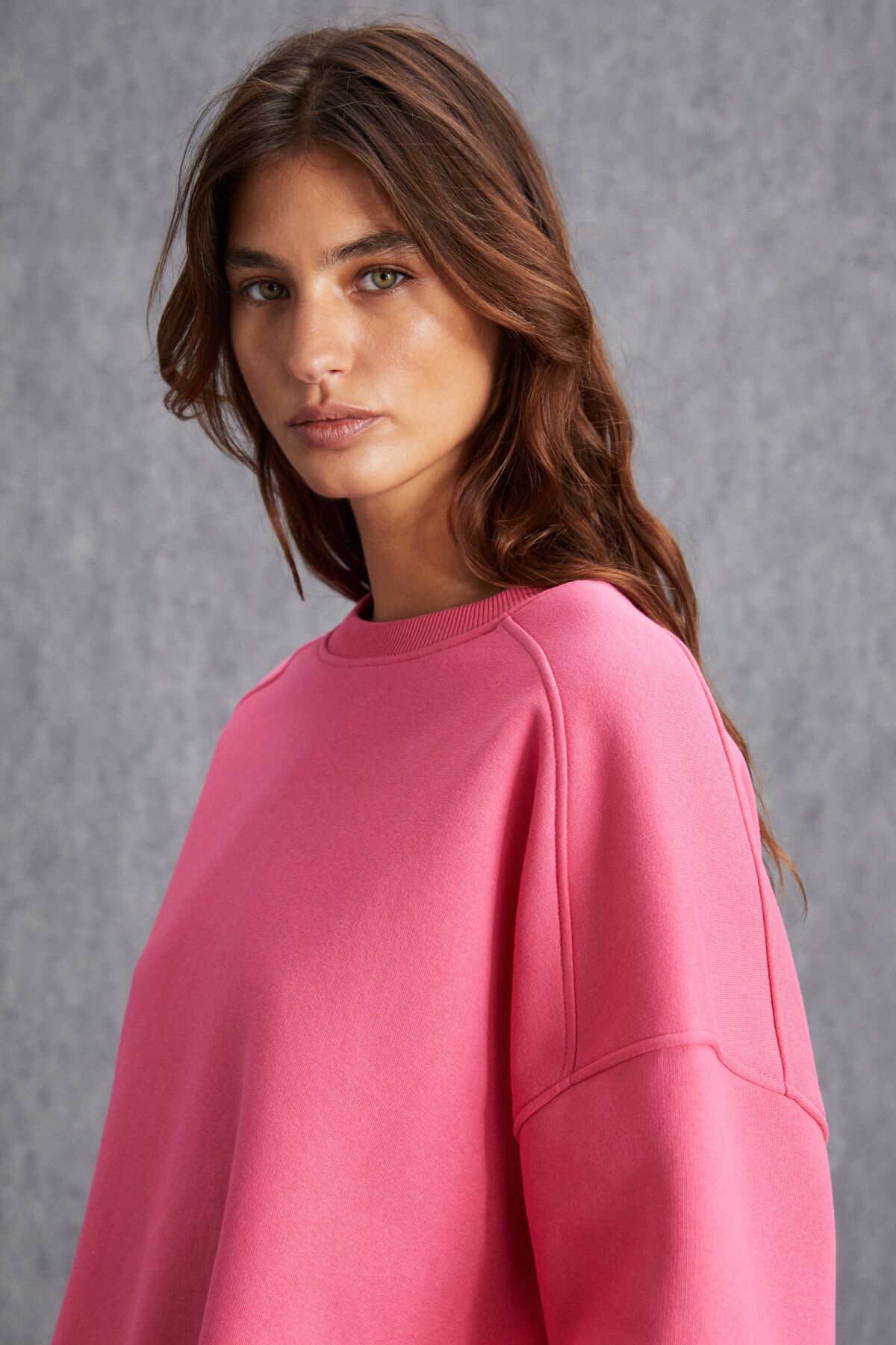 Nordıa Kadın Organik Pamuk 3 Iplik Örme Oversize Pembe Sweatshirt