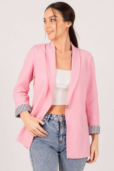 Kadın Pembe Kol İçi Çizgili Tek Düğmeli Ceket ARM-22K001122