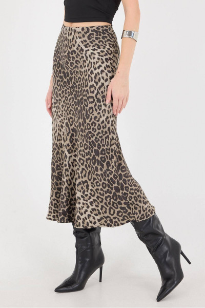 Leopar Desenli Midi Boy Saten Etek E16126-P11 Leopar Desenli Midi Boy Saten Etek E16126-P11