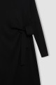 Regular Fit Bisiklet Yaka Basic Düz Beli Bağlamalı Bürümcük Uzun Kollu Siyah Elbise D6553AX24WN