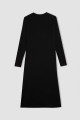 Regular Fit Bisiklet Yaka Basic Düz Beli Bağlamalı Bürümcük Uzun Kollu Siyah Elbise D6553AX24WN