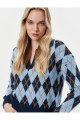 Oversize Kazak Polo Yaka Baklava Desenli Oversize Kazak Polo Yaka Baklava Desenli