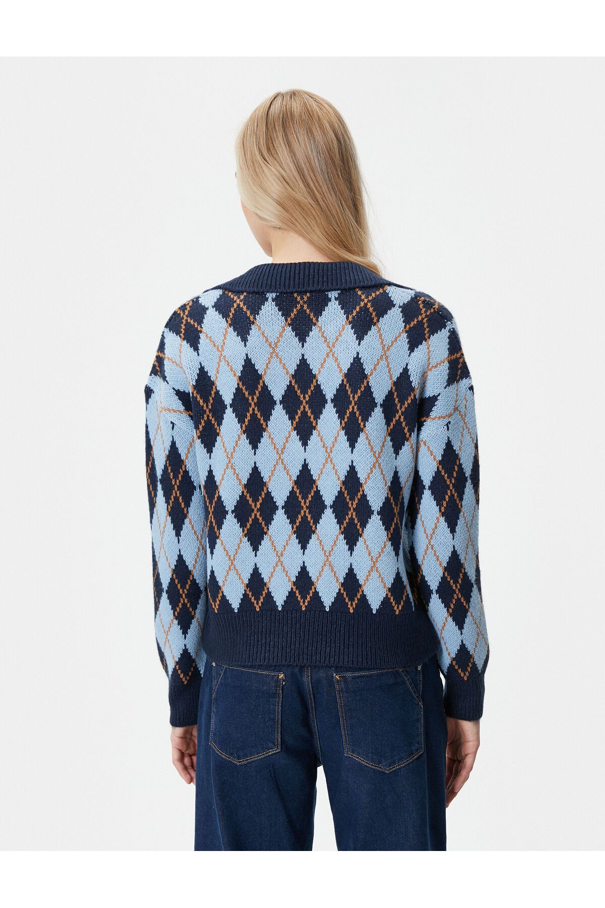 Oversize Kazak Polo Yaka Baklava Desenli Oversize Kazak Polo Yaka Baklava Desenli