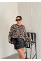 Leopar Desenli Oversize Bluz