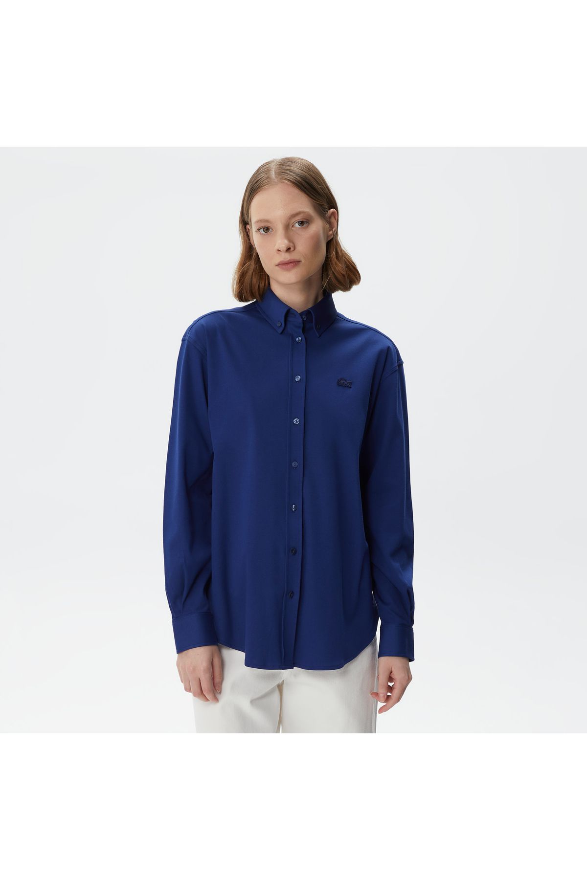Kadın Oversized Uzun Kollu Lacivert Gömlek Kadın Oversized Uzun Kollu Lacivert Gömlek