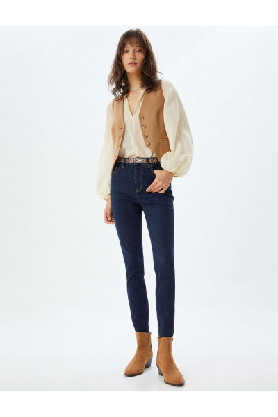 Yüksek Bel Kot Pantolon Düğmeli Dar Kalıp - Skinny Push Up Fit Jean Yüksek Bel Kot Pantolon Düğmeli Dar Kalıp - Skinny Push Up Fit Jean