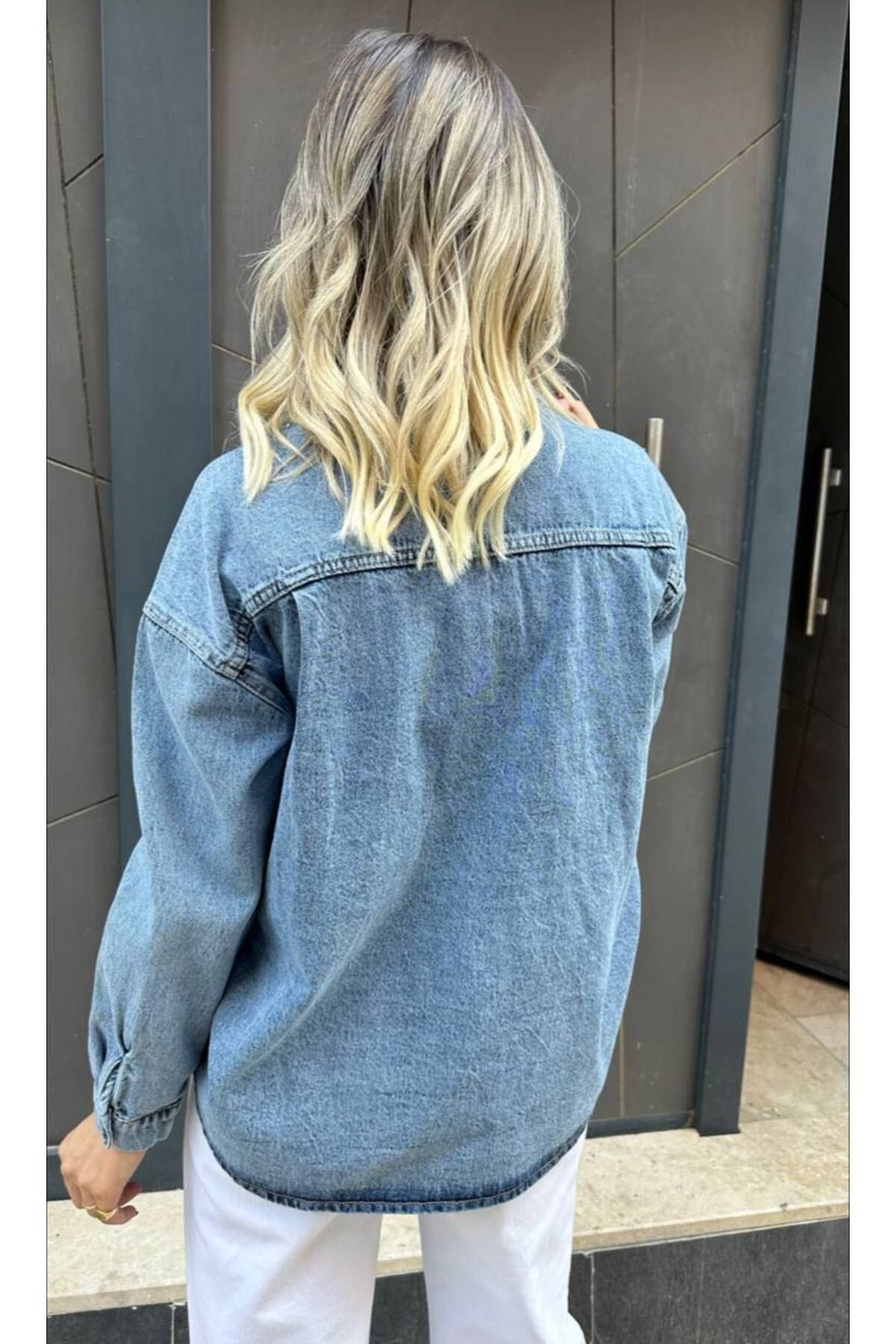 Taş Detaylı Kot Denim Ceket Taş Detaylı Kot Denim Ceket