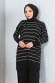 Simli Çizgili Tunik Pantolon Triko Takım - Siyah Simli Çizgili Tunik Pantolon Triko Takım - Siyah