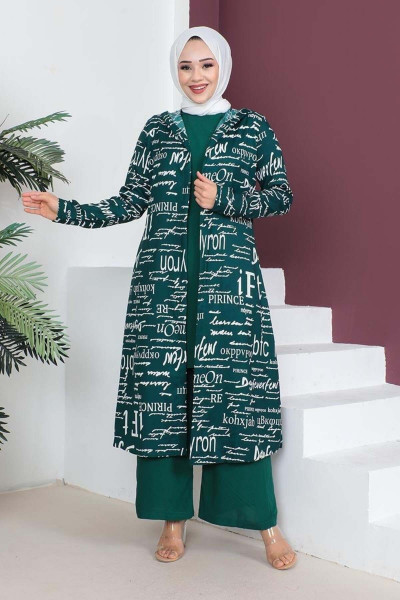 Yazılı 3 Lü Tesettür Takım ZÜMRÜT YEŞİLİ Yazılı 3 Lü Tesettür Takım ZÜMRÜT YEŞİLİ