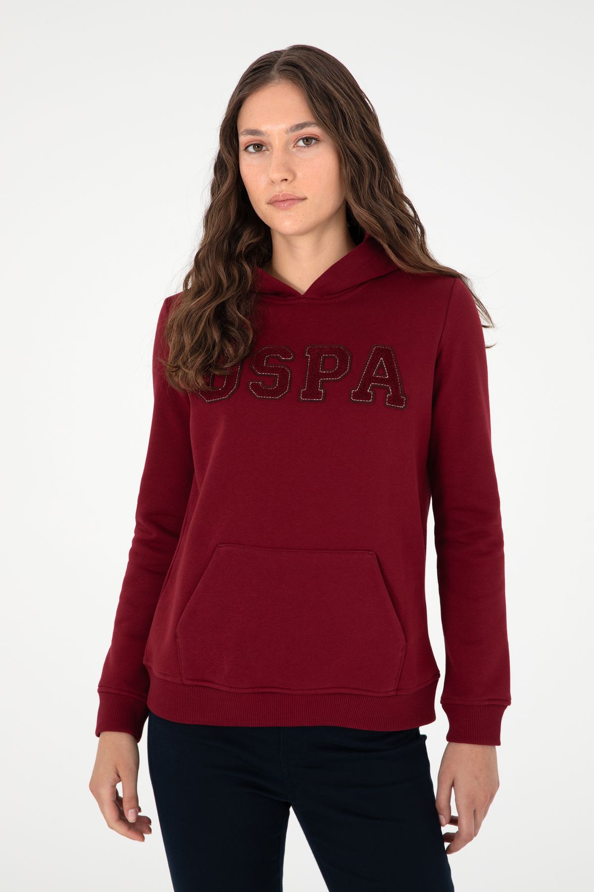 Kadın Bordo Basic Kapüşonlu Sweatshirt 50296931-vr014