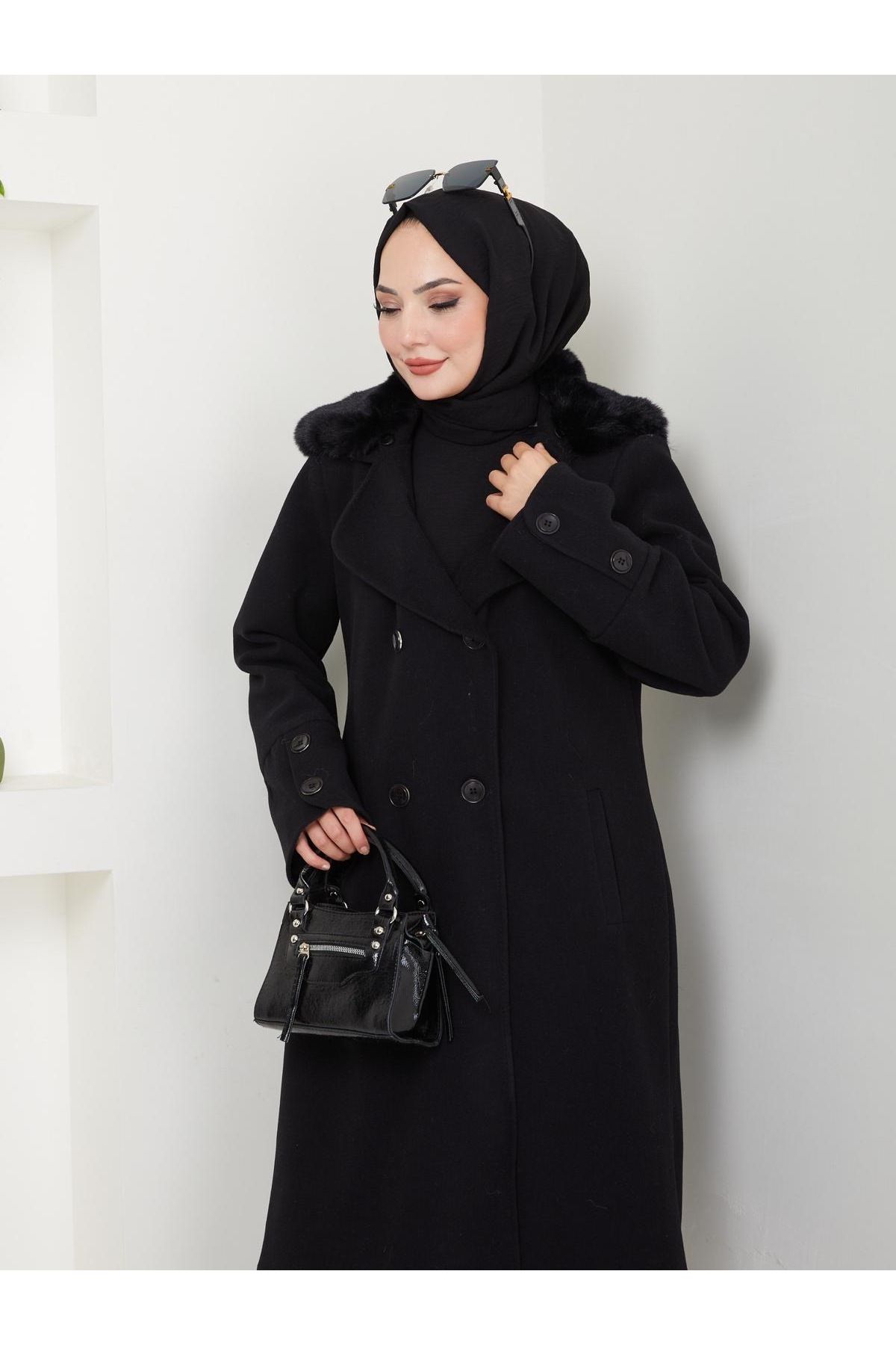 Yakası Kürklü Kaşe Kaban CK-1007 Yakası Kürklü Kaşe Kaban CK-1007