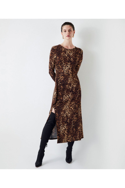 Leopar desen midi elbise Leopar desen midi elbise