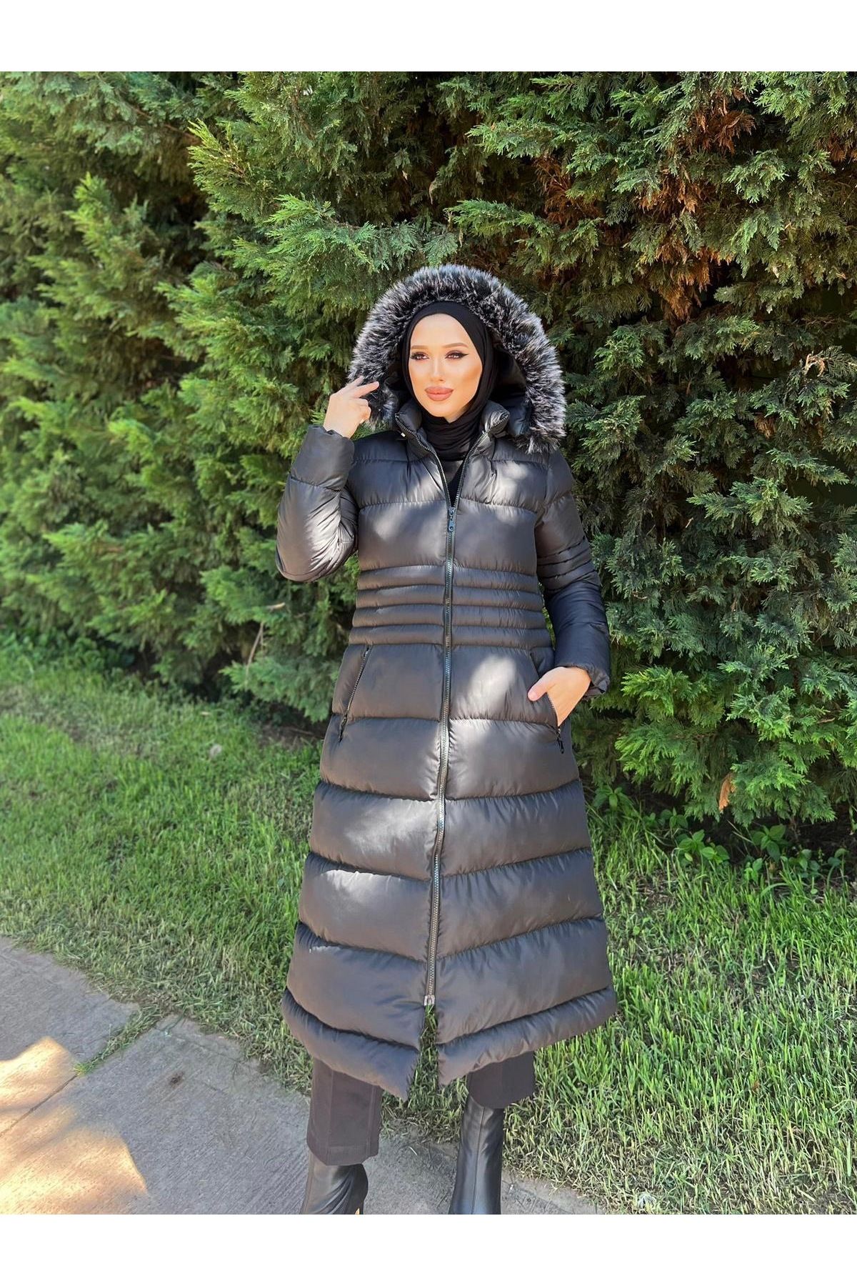 Kadın Tesettür Uzun Şişme Mont CK-1008 Kadın Tesettür Uzun Şişme Mont CK-1008