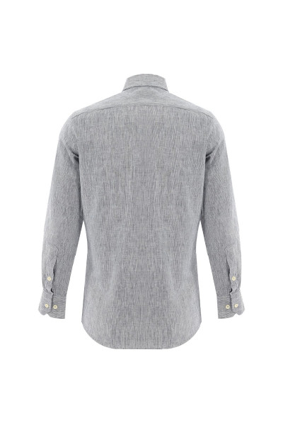 Uzun Kol Slim Fit Dar Kesim Desenli Keten Gömlek Uzun Kol Slim Fit Dar Kesim Desenli Keten Gömlek