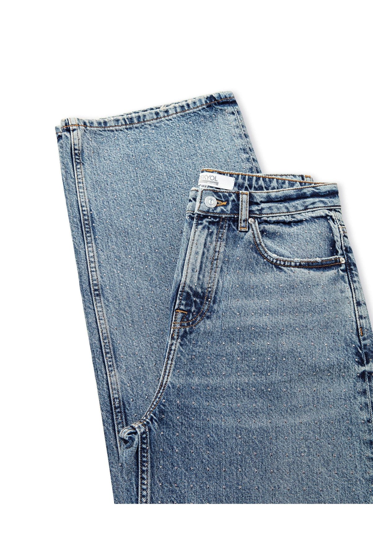 Hotfix baskılı wide leg fit jean pantolon