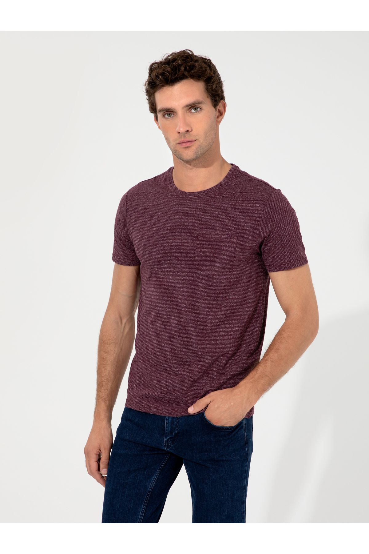 Bordo Bisiklet Yaka Slim Fit T-Shirt 50240270-VR014