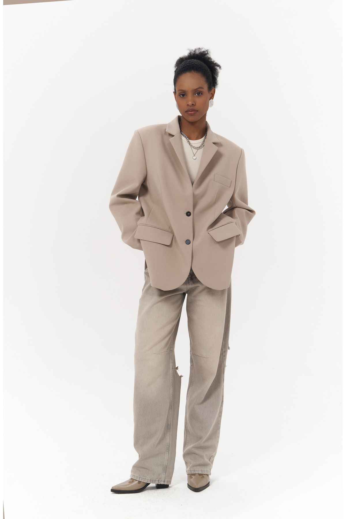 Mai Collection Emma Dikiş Detay Bej Blazer Mai Collection Emma Dikiş Detay Bej Blazer