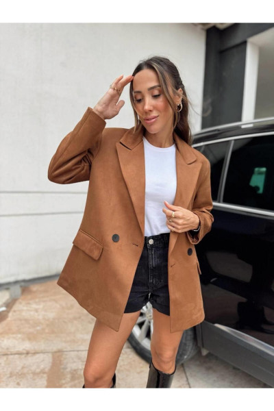 Kadın Süet Kumaş Astarlı Taba Blazer Ceket Kadın Süet Kumaş Astarlı Taba Blazer Ceket