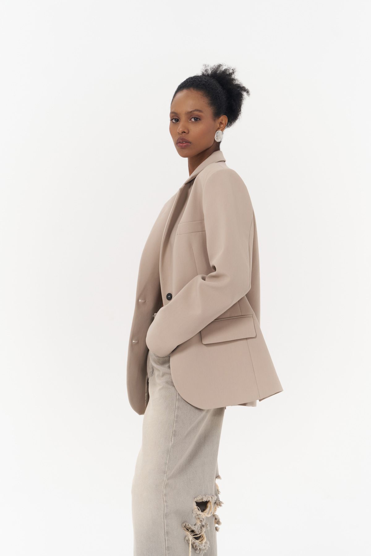 Mai Collection Emma Dikiş Detay Bej Blazer Mai Collection Emma Dikiş Detay Bej Blazer